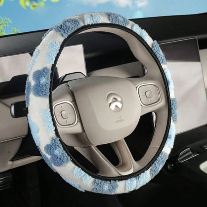 1pc Car Plush Flowers Steering Wheel Cover, Cute Floral Fuzzy Elastic Non-Slip Steering Wheel Protector, Fluffy Auto Interior Decor For SUV Sedan Truck, 14.5-15