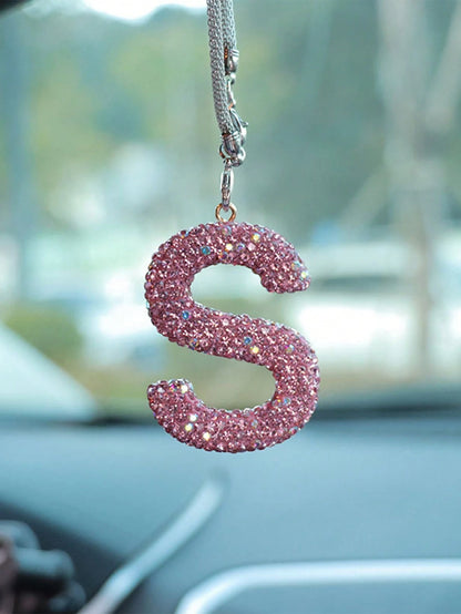 1pc Car Rearview Mirror Decoration With Full Diamond Letters Car Interior Pendant Car Interior Decoration Accessories