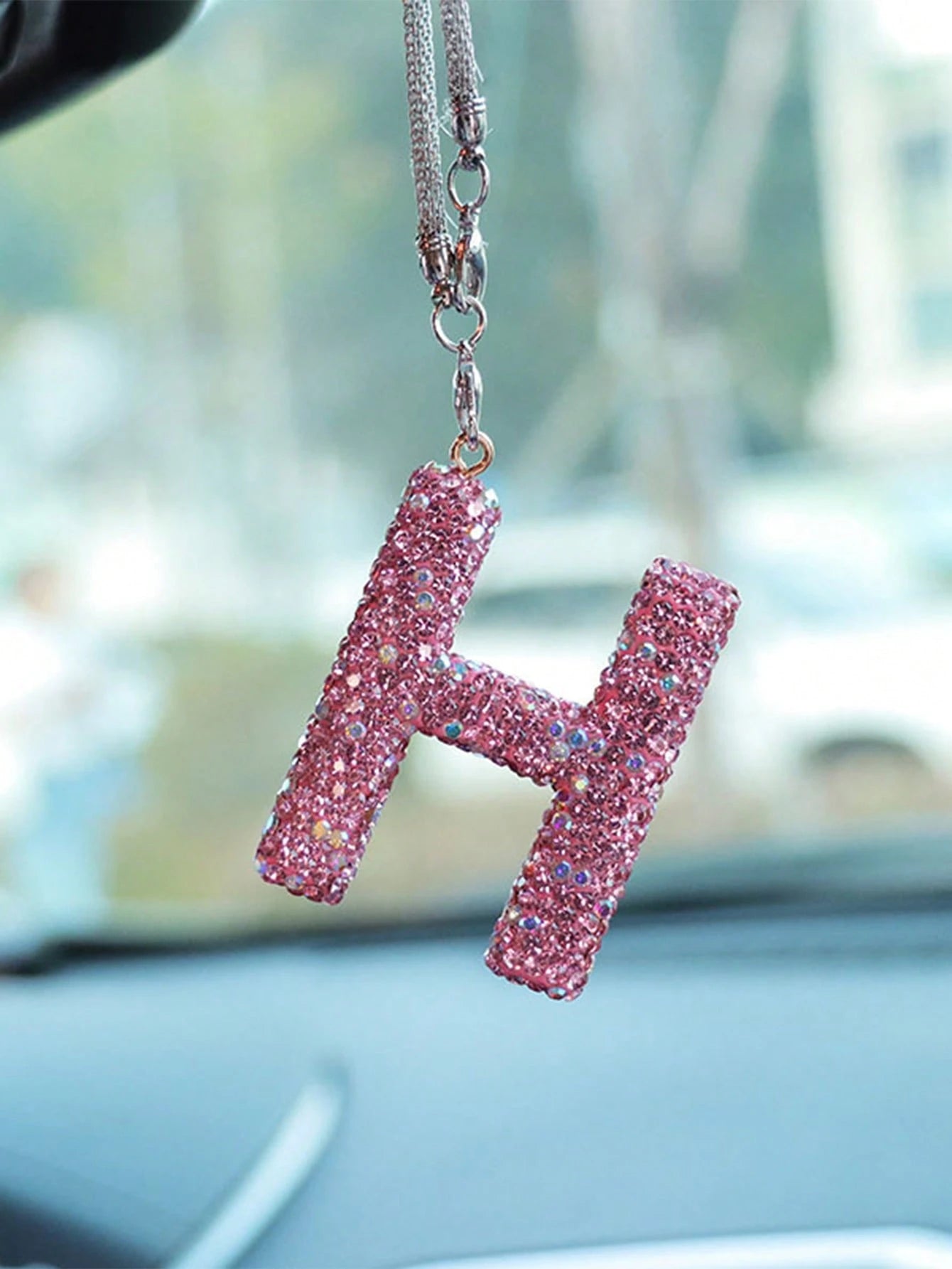 1pc Car Rearview Mirror Decoration With Full Diamond Letters Car Interior Pendant Car Interior Decoration Accessories