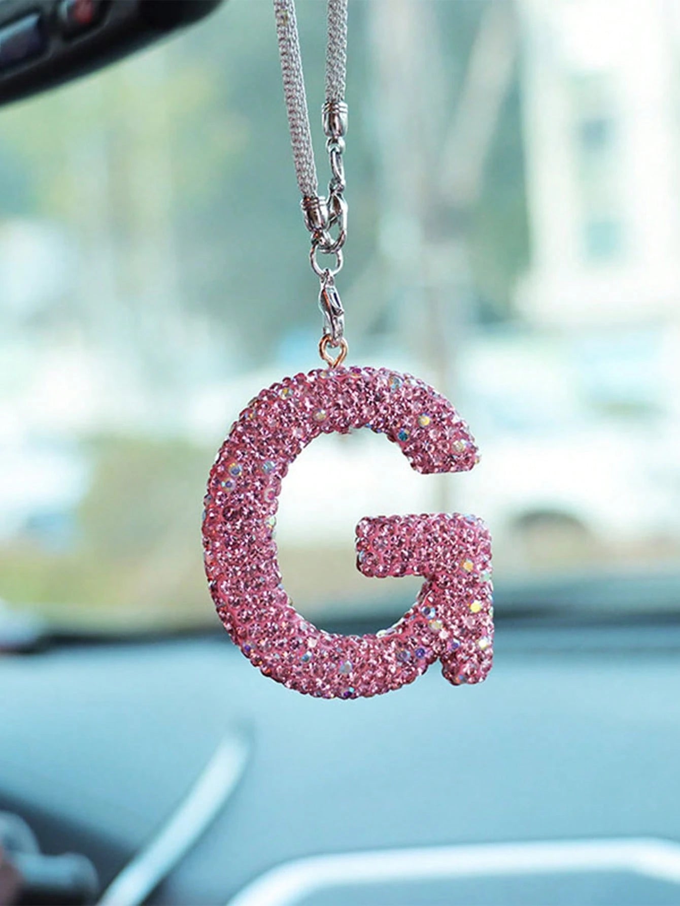 1pc Car Rearview Mirror Decoration With Full Diamond Letters Car Interior Pendant Car Interior Decoration Accessories
