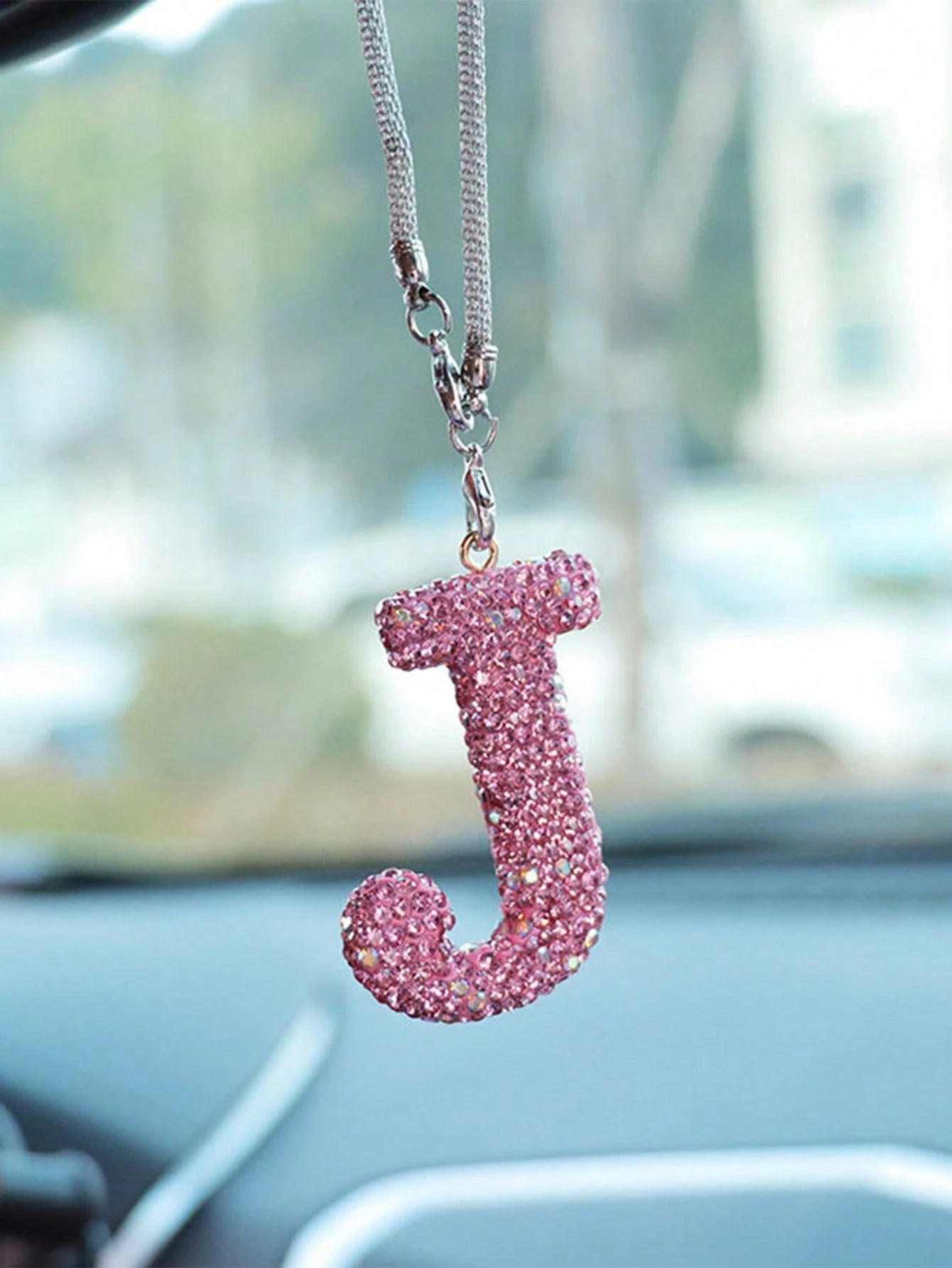 1pc Car Rearview Mirror Decoration With Full Diamond Letters Car Interior Pendant Car Interior Decoration Accessories
