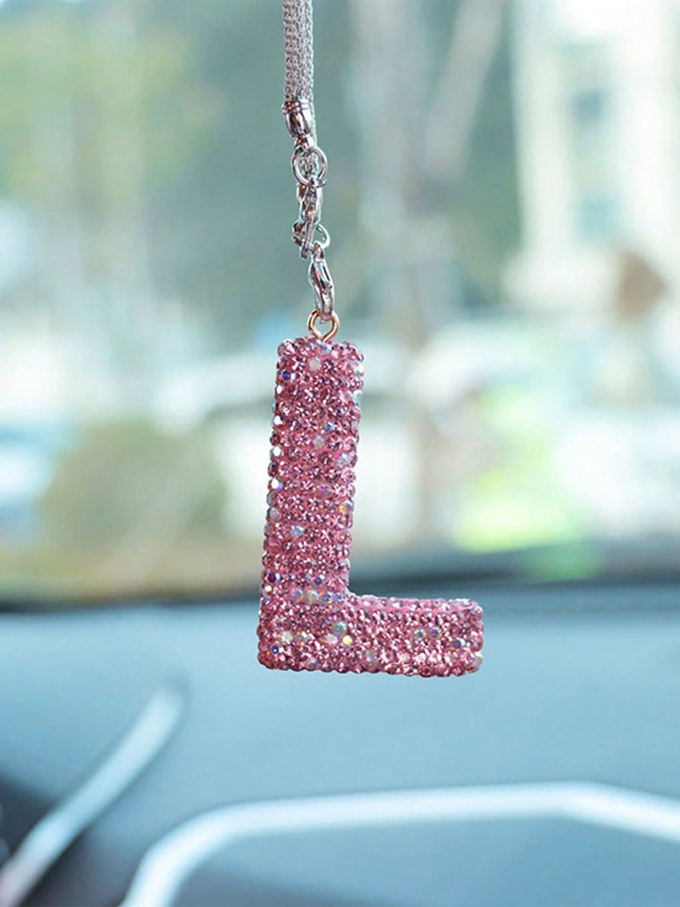 1pc Car Rearview Mirror Decoration With Full Diamond Letters Car Interior Pendant Car Interior Decoration Accessories