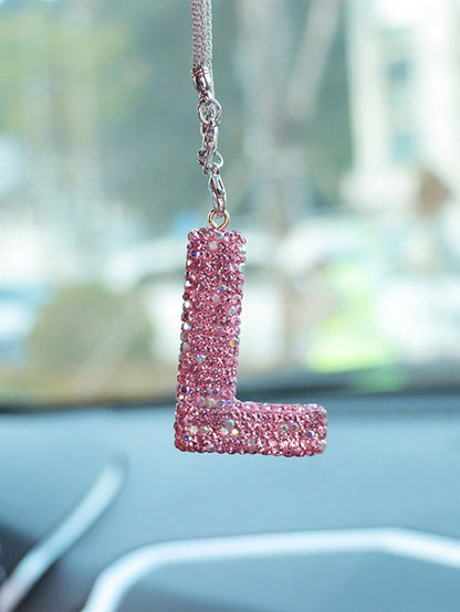 1pc Car Rearview Mirror Decoration With Full Diamond Letters Car Interior Pendant Car Interior Decoration Accessories