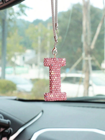 1pc Car Rearview Mirror Decoration With Full Diamond Letters Car Interior Pendant Car Interior Decoration Accessories