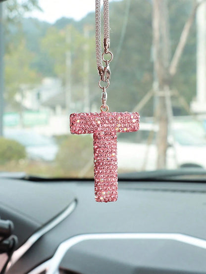 1pc Car Rearview Mirror Decoration With Full Diamond Letters Car Interior Pendant Car Interior Decoration Accessories