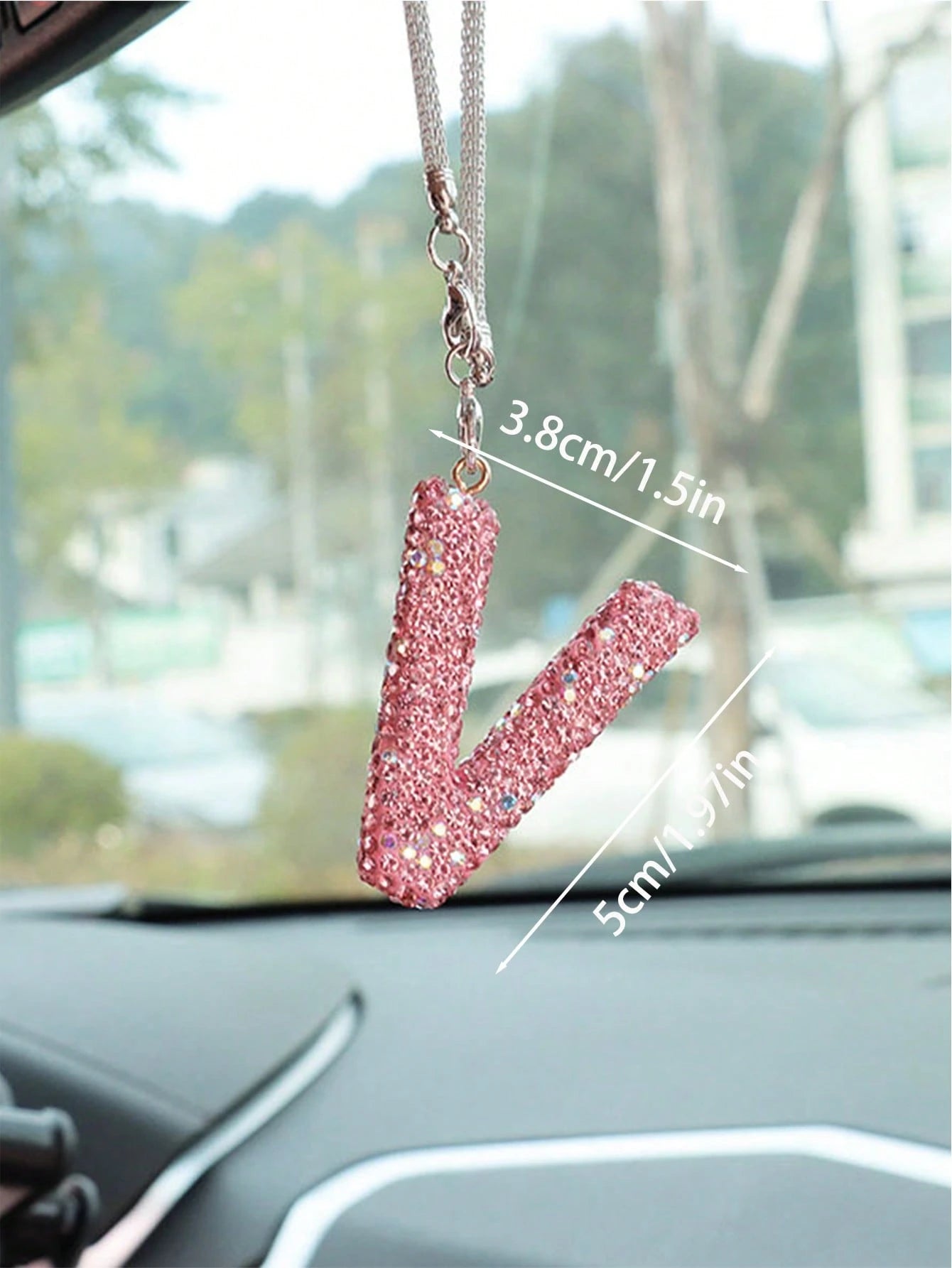 1pc Car Rearview Mirror Decoration With Full Diamond Letters Car Interior Pendant Car Interior Decoration Accessories
