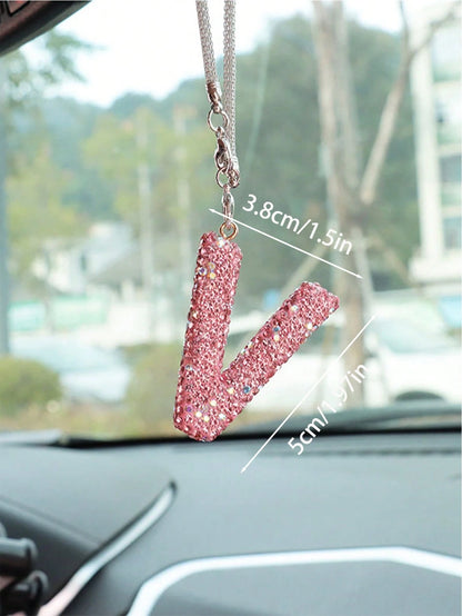 1pc Car Rearview Mirror Decoration With Full Diamond Letters Car Interior Pendant Car Interior Decoration Accessories