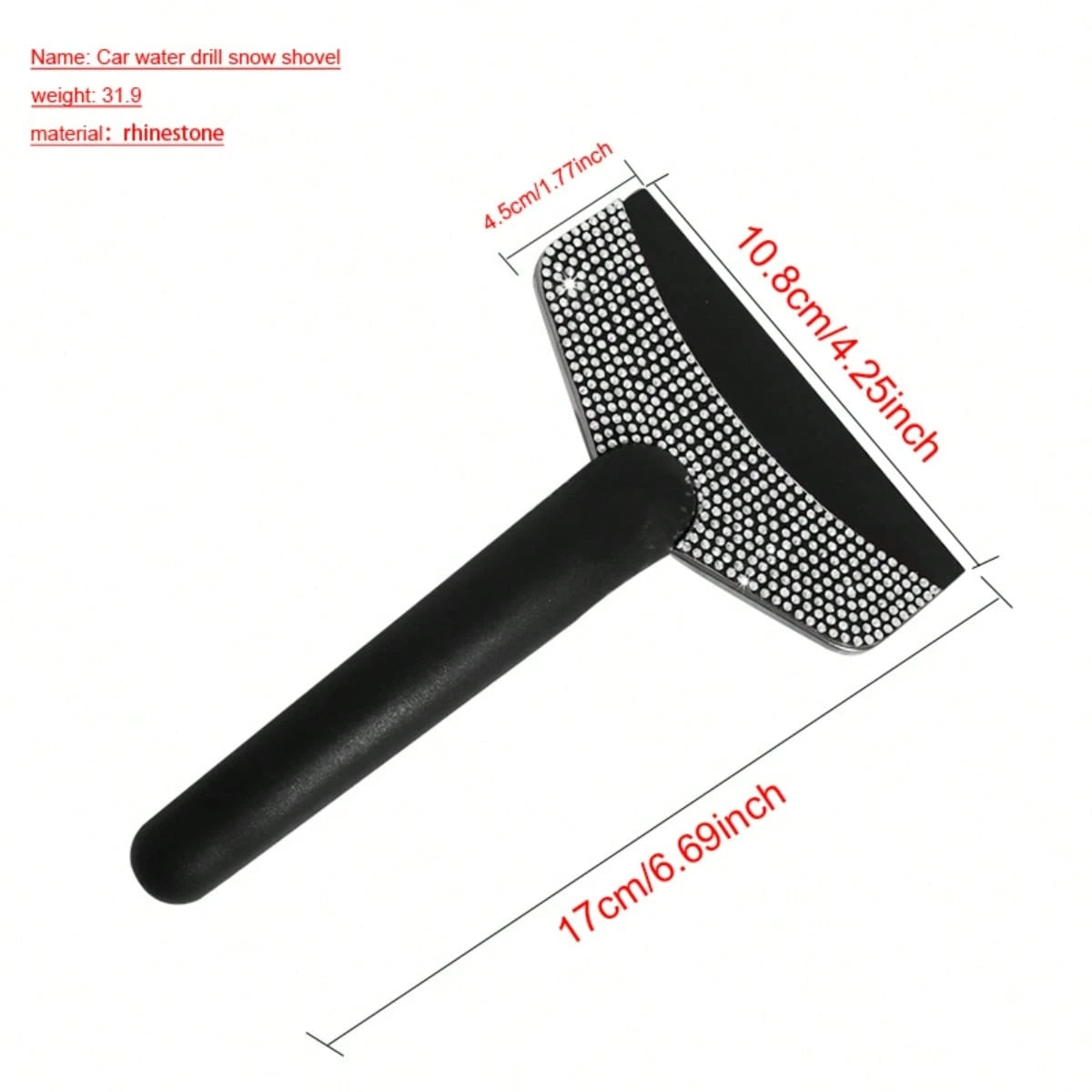 1pc Car Rhinestone Ice Scraper With Long Handle, Frost Remover Brush For Windshield, Stainless Steel Scraper, Car Winter Accessory Suitable For Cars, Trucks, SUVs, Snow Shovel