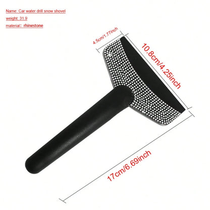 1pc Car Rhinestone Ice Scraper With Long Handle, Frost Remover Brush For Windshield, Stainless Steel Scraper, Car Winter Accessory Suitable For Cars, Trucks, SUVs, Snow Shovel