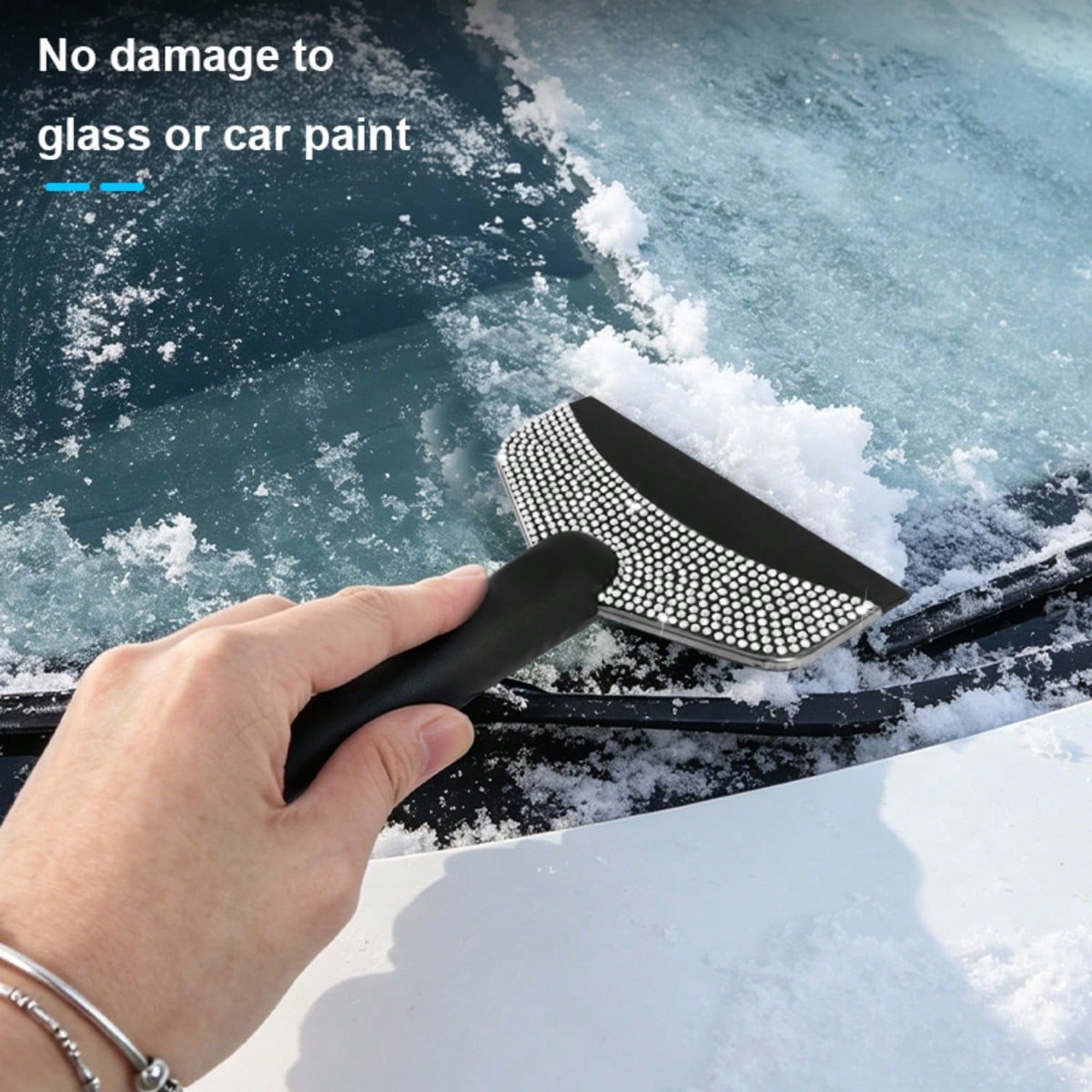1pc Car Rhinestone Ice Scraper With Long Handle, Frost Remover Brush For Windshield, Stainless Steel Scraper, Car Winter Accessory Suitable For Cars, Trucks, SUVs, Snow Shovel