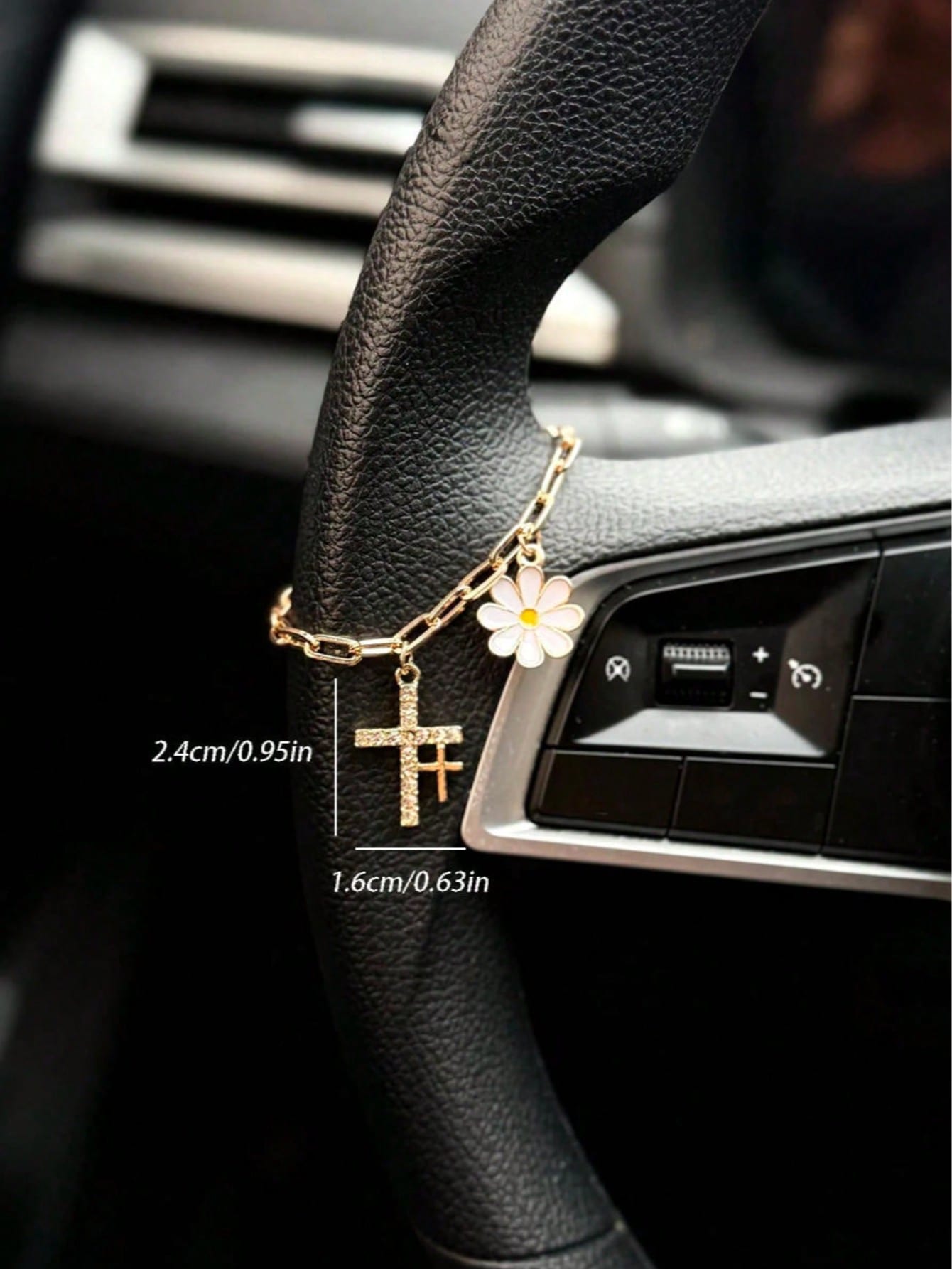 1pc Car Steering Wheel Decorative Chain Cross Chrysanthemum Decoration Interior Decoration Accessories