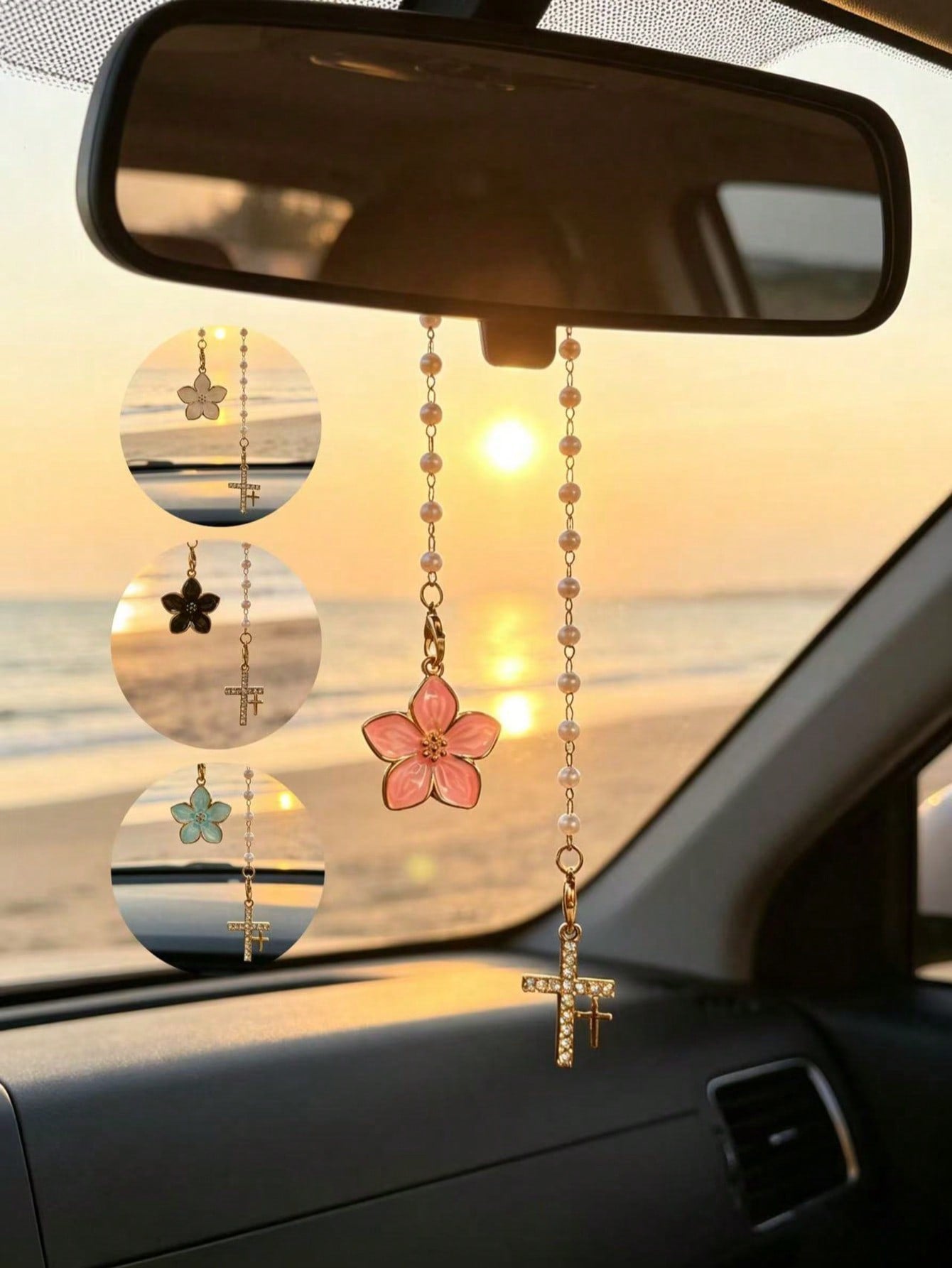 1pc Car Steering Wheel Decorative Chain Cross Chrysanthemum Decoration Interior Decoration Accessories