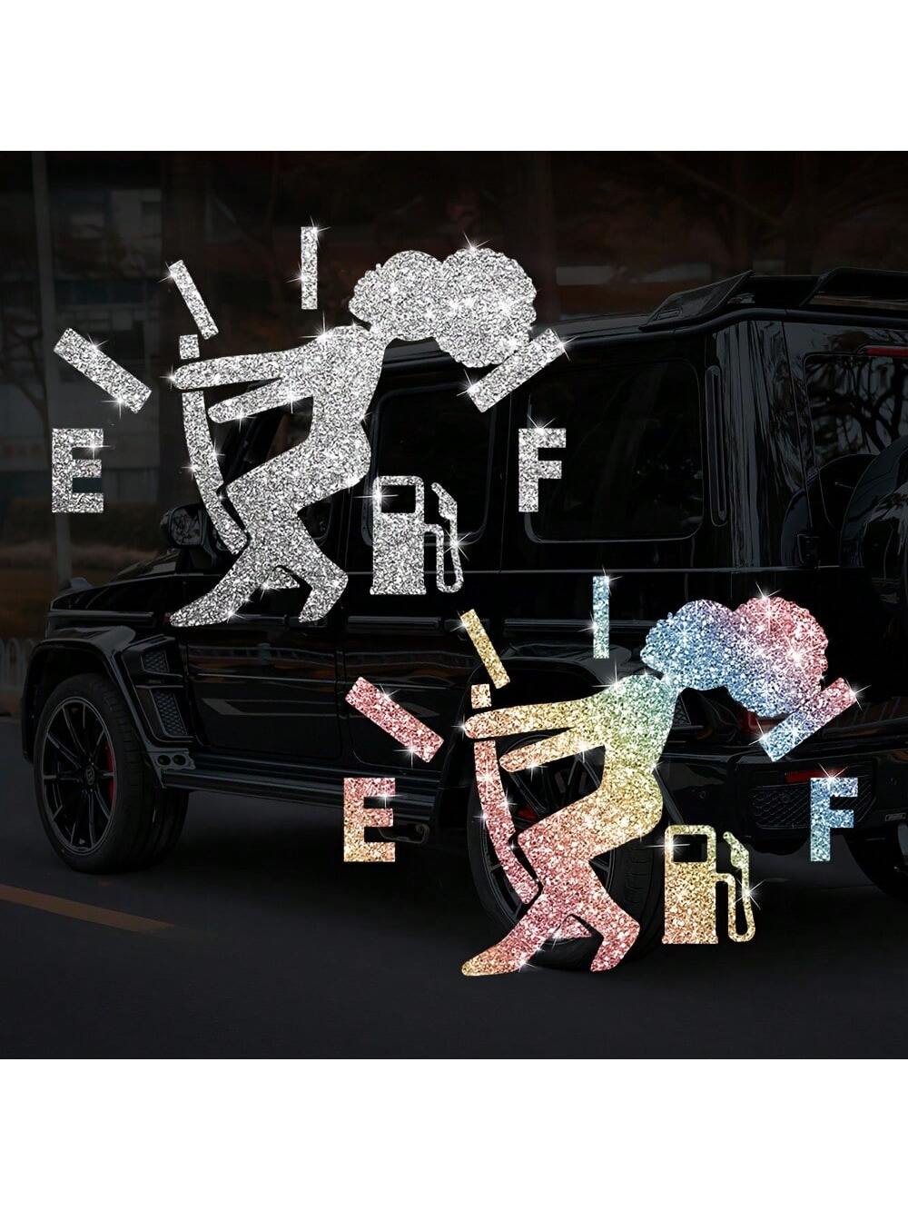 1pc Car Sticker, Fuel Consumption Sticker, Shiny Fuel Tank Cover Sticker, Car Body Fuel Tank Cover Decorative Sticker, Cartoon Reflective Personalized Car Sticker