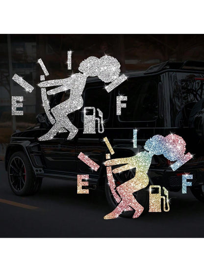 1pc Car Sticker, Fuel Consumption Sticker, Shiny Fuel Tank Cover Sticker, Car Body Fuel Tank Cover Decorative Sticker, Cartoon Reflective Personalized Car Sticker