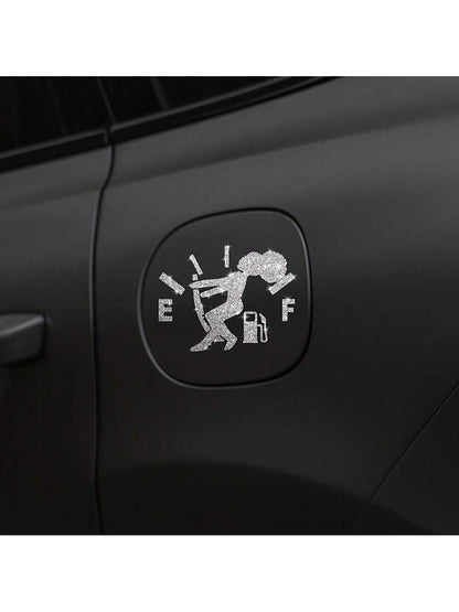 1pc Car Sticker, Fuel Consumption Sticker, Shiny Fuel Tank Cover Sticker, Car Body Fuel Tank Cover Decorative Sticker, Cartoon Reflective Personalized Car Sticker