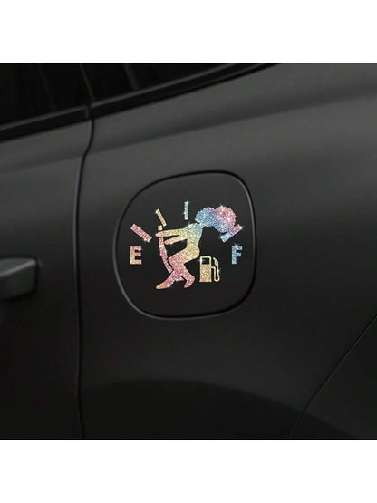 1pc Car Sticker, Fuel Consumption Sticker, Shiny Fuel Tank Cover Sticker, Car Body Fuel Tank Cover Decorative Sticker, Cartoon Reflective Personalized Car Sticker