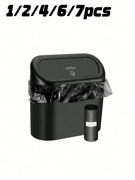 1pc Car Trash Can With Lid & Side Door Hanging Design, Including A Garbage Bag