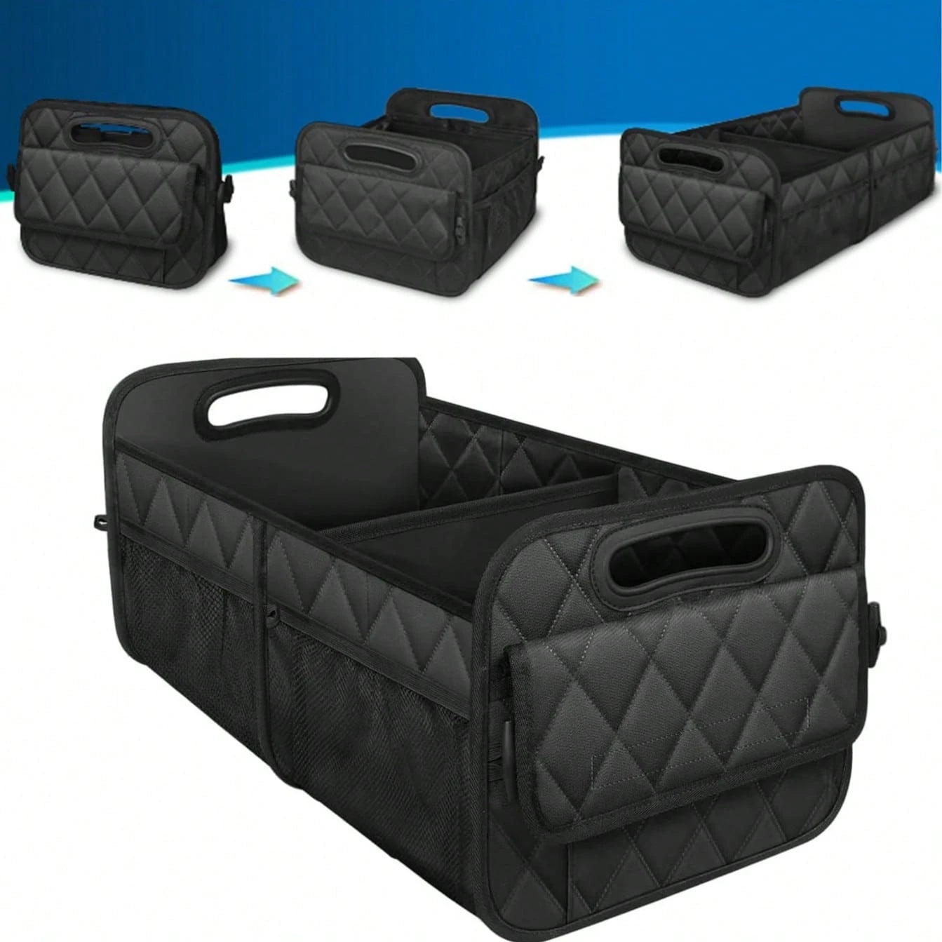 1PC Car Trunk Organizer Bag, 6-Pocket Design, 50L Waterproof Polyester Material, Black, Unisex. 1 Car Trunk Organizer Bag- Car Storage Box With 6 Pockets- Car Accessories- Luggage- Trunk