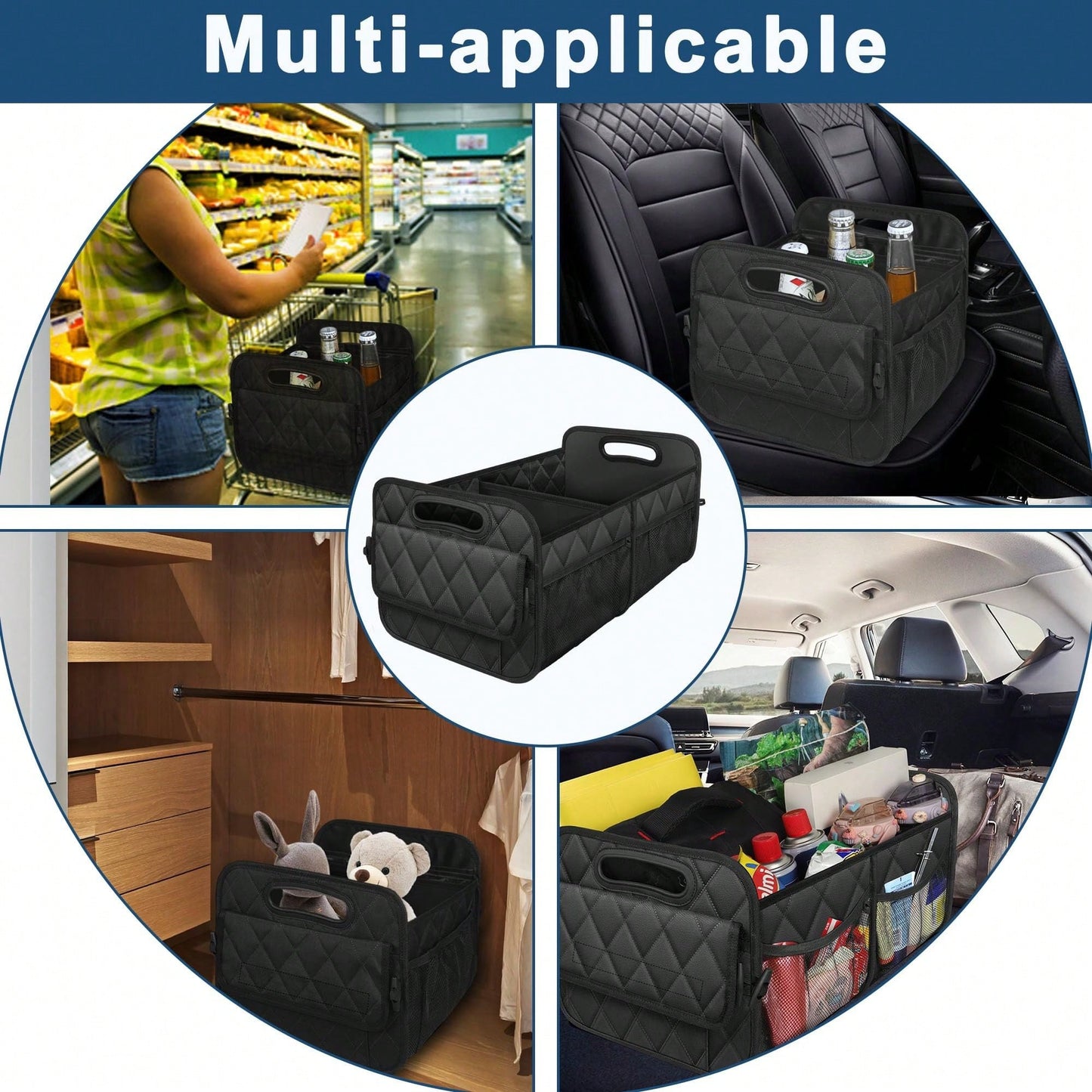 1PC Car Trunk Organizer Bag, 6-Pocket Design, 50L Waterproof Polyester Material, Black, Unisex. 1 Car Trunk Organizer Bag- Car Storage Box With 6 Pockets- Car Accessories- Luggage- Trunk