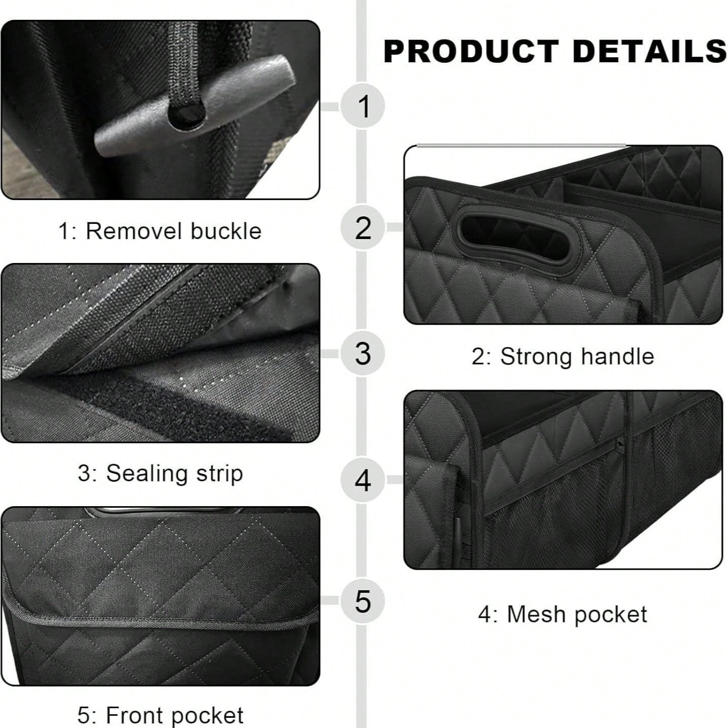 1PC Car Trunk Organizer Bag, 6-Pocket Design, 50L Waterproof Polyester Material, Black, Unisex. 1 Car Trunk Organizer Bag- Car Storage Box With 6 Pockets- Car Accessories- Luggage- Trunk