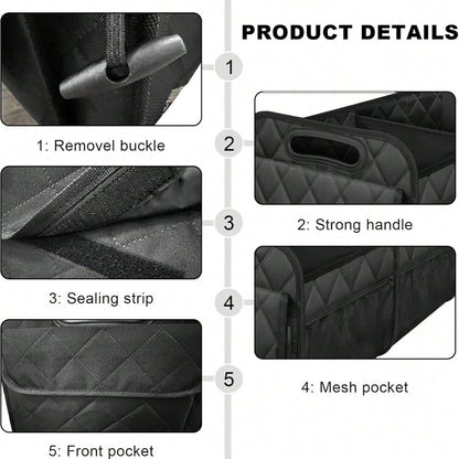 1PC Car Trunk Organizer Bag, 6-Pocket Design, 50L Waterproof Polyester Material, Black, Unisex. 1 Car Trunk Organizer Bag- Car Storage Box With 6 Pockets- Car Accessories- Luggage- Trunk