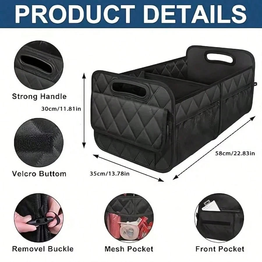 1PC Car Trunk Organizer Bag, 6-Pocket Design, 50L Waterproof Polyester Material, Black, Unisex. 1 Car Trunk Organizer Bag- Car Storage Box With 6 Pockets- Car Accessories- Luggage- Trunk