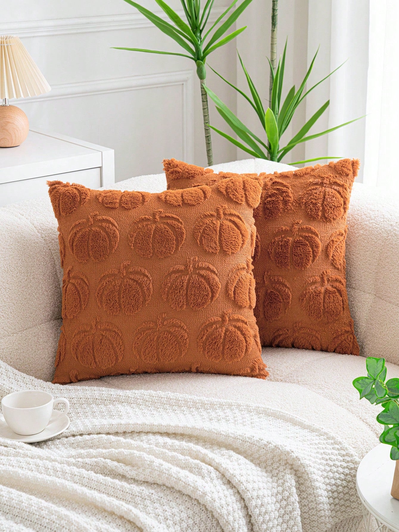 1pc Caramel Color Pumpkin Embroidered Cushion Cover, Farmhouse Style Square Decorative Pillow Sham Suitable For Living Room And Bedroom Home Decor, Pillow Insert Not Included
