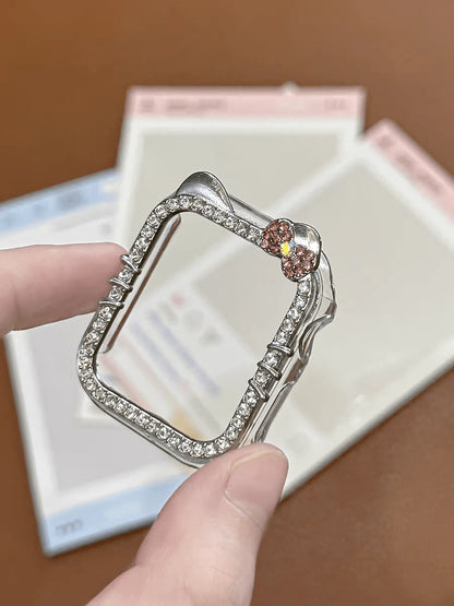1pc Cartoon Cat Design Case, No Screen Protector, Direct Touch Screen With No Delay, Sparkling Rhinestone Decor, Compatible With Apple Watch SE/8/7/6/5/4/3/2/1, 40/41/44/45/38/42/44/46mm, Shockproof/S