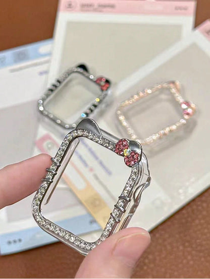 1pc Cartoon Cat Design Case, No Screen Protector, Direct Touch Screen With No Delay, Sparkling Rhinestone Decor, Compatible With Apple Watch SE/8/7/6/5/4/3/2/1, 40/41/44/45/38/42/44/46mm, Shockproof/S