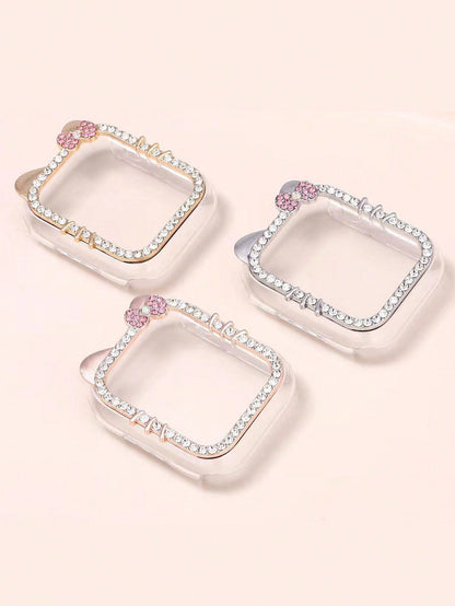 1pc Cartoon Cat Design Case, No Screen Protector, Direct Touch Screen With No Delay, Sparkling Rhinestone Decor, Compatible With Apple Watch SE/8/7/6/5/4/3/2/1, 40/41/44/45/38/42/44/46mm, Shockproof/S