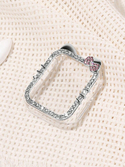1pc Cartoon Cat Design Case, No Screen Protector, Direct Touch Screen With No Delay, Sparkling Rhinestone Decor, Compatible With Apple Watch SE/8/7/6/5/4/3/2/1, 40/41/44/45/38/42/44/46mm, Shockproof/S