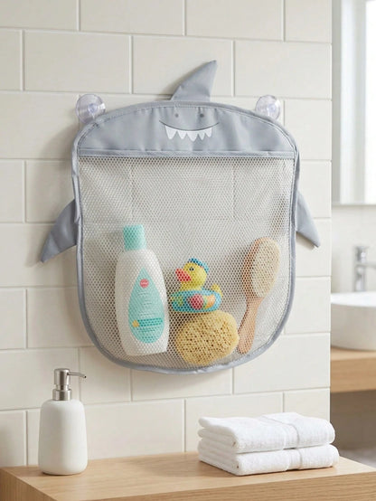 1pc Cartoon Shark Bathroom Storage Net Bag, Mesh Bathroom Storage Basket, Multi-Functional Hanging Storage Basket, Suitable For Bathroom And Supplies Storage, Baby Shower Gift, 1st Birthday Party Supp