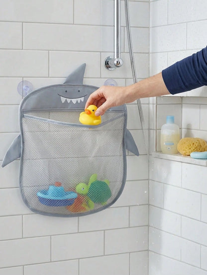 1pc Cartoon Shark Bathroom Storage Net Bag, Mesh Bathroom Storage Basket, Multi-Functional Hanging Storage Basket, Suitable For Bathroom And Supplies Storage, Baby Shower Gift, 1st Birthday Party Supp