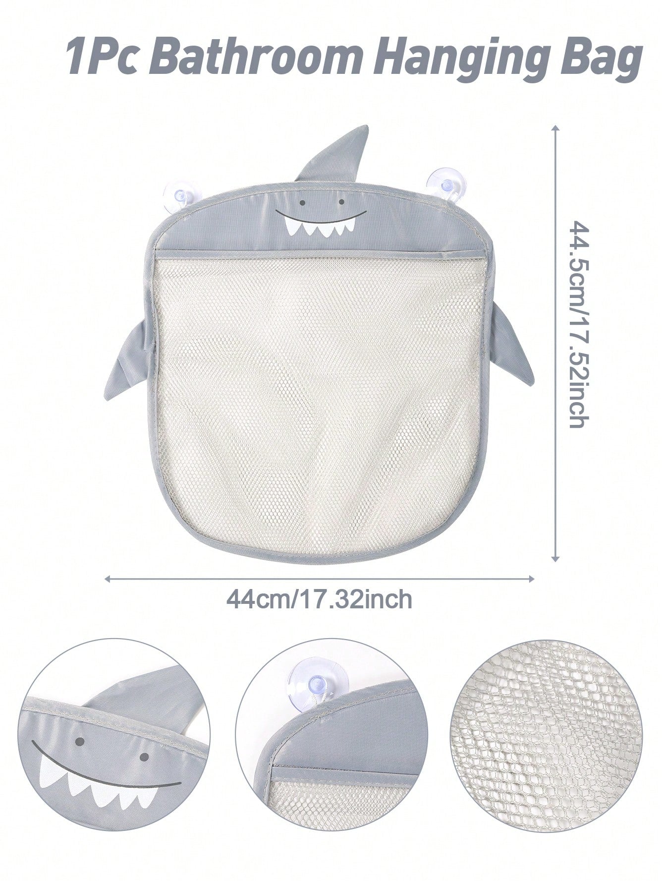 1pc Cartoon Shark Bathroom Storage Net Bag, Mesh Bathroom Storage Basket, Multi-Functional Hanging Storage Basket, Suitable For Bathroom And Supplies Storage, Baby Shower Gift, 1st Birthday Party Supp
