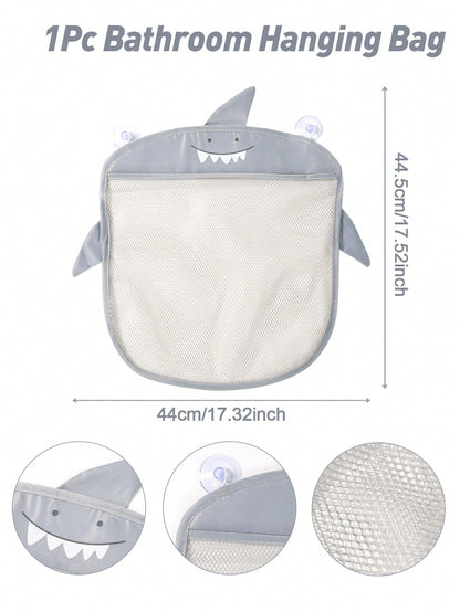 1pc Cartoon Shark Bathroom Storage Net Bag, Mesh Bathroom Storage Basket, Multi-Functional Hanging Storage Basket, Suitable For Bathroom And Supplies Storage, Baby Shower Gift, 1st Birthday Party Supp