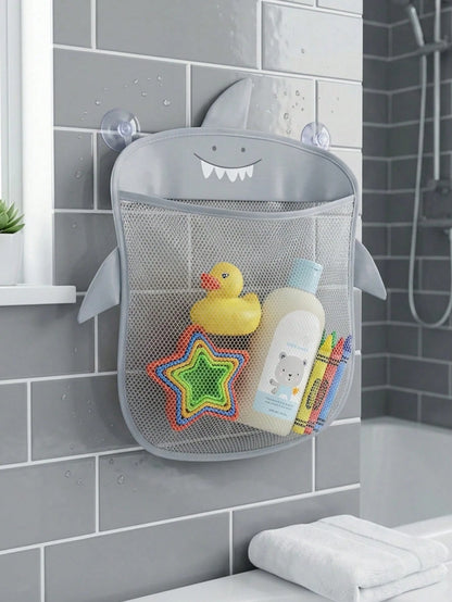 1pc Cartoon Shark Bathroom Storage Net Bag, Mesh Bathroom Storage Basket, Multi-Functional Hanging Storage Basket, Suitable For Bathroom And Supplies Storage, Baby Shower Gift, 1st Birthday Party Supp