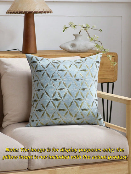 1pc Chenille Floral Jacquard Pillow Cover, Farmhouse Style Square Cushion Cover, Suitable For Sofa, Bed, Chair, Living Room, Bedroom, Car Decor, Light Blue