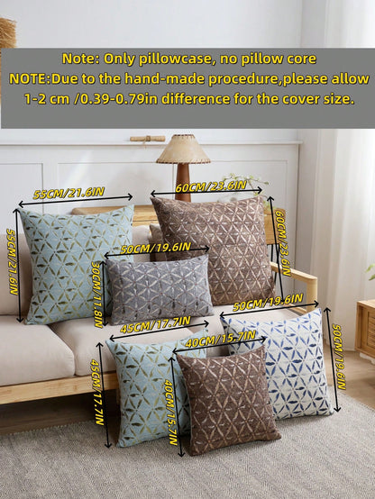 1pc Chenille Floral Jacquard Pillow Cover, Farmhouse Style Square Cushion Cover, Suitable For Sofa, Bed, Chair, Living Room, Bedroom, Car Decor, Light Blue