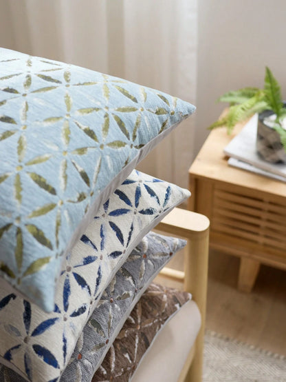 1pc Chenille Floral Jacquard Pillow Cover, Farmhouse Style Square Cushion Cover, Suitable For Sofa, Bed, Chair, Living Room, Bedroom, Car Decor, Light Blue