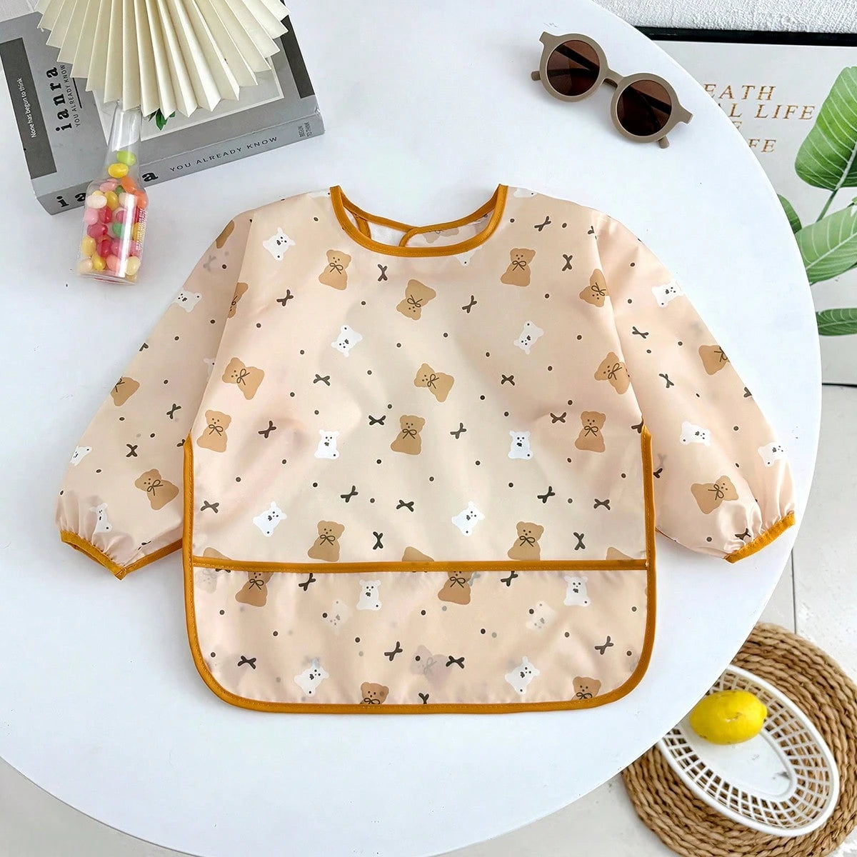 1pc Children's Apron Bib, Baby Long Bib For Anti-Spill, Waterproof Feeding Bib, Wear Backwards For Eating, Baby Food Bib