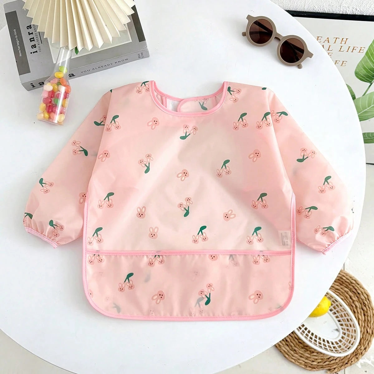 1pc Children's Apron Bib, Baby Long Bib For Anti-Spill, Waterproof Feeding Bib, Wear Backwards For Eating, Baby Food Bib