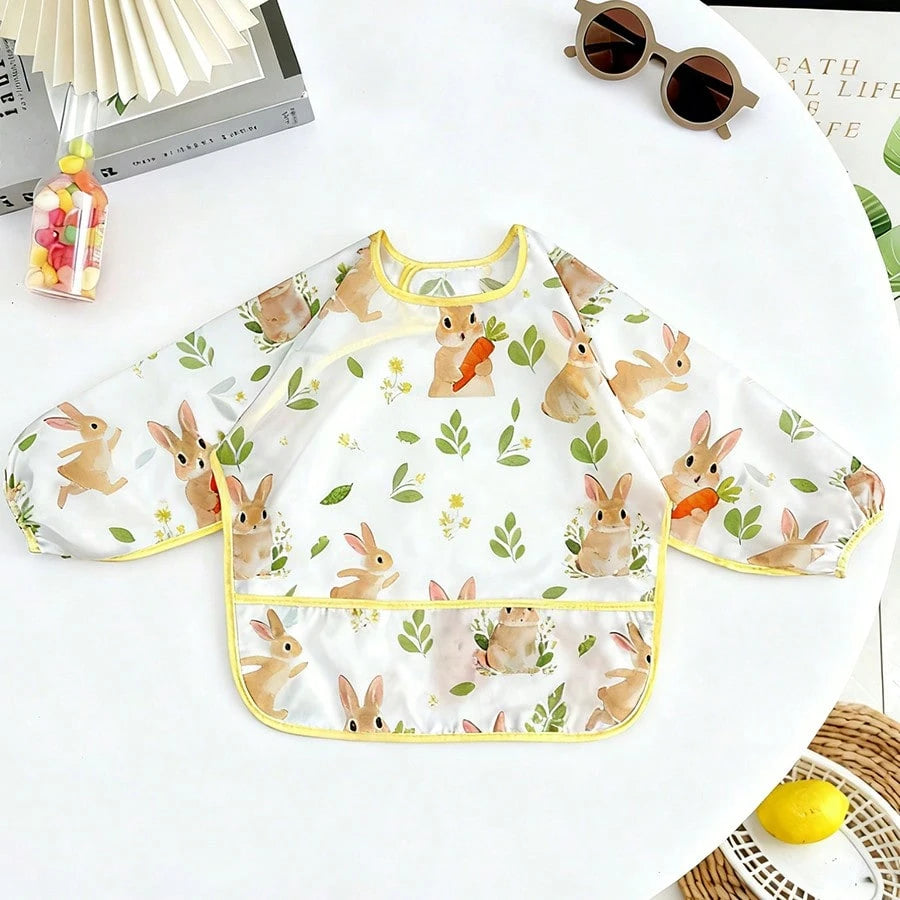 1pc Children's Apron Bib, Baby Long Bib For Anti-Spill, Waterproof Feeding Bib, Wear Backwards For Eating, Baby Food Bib