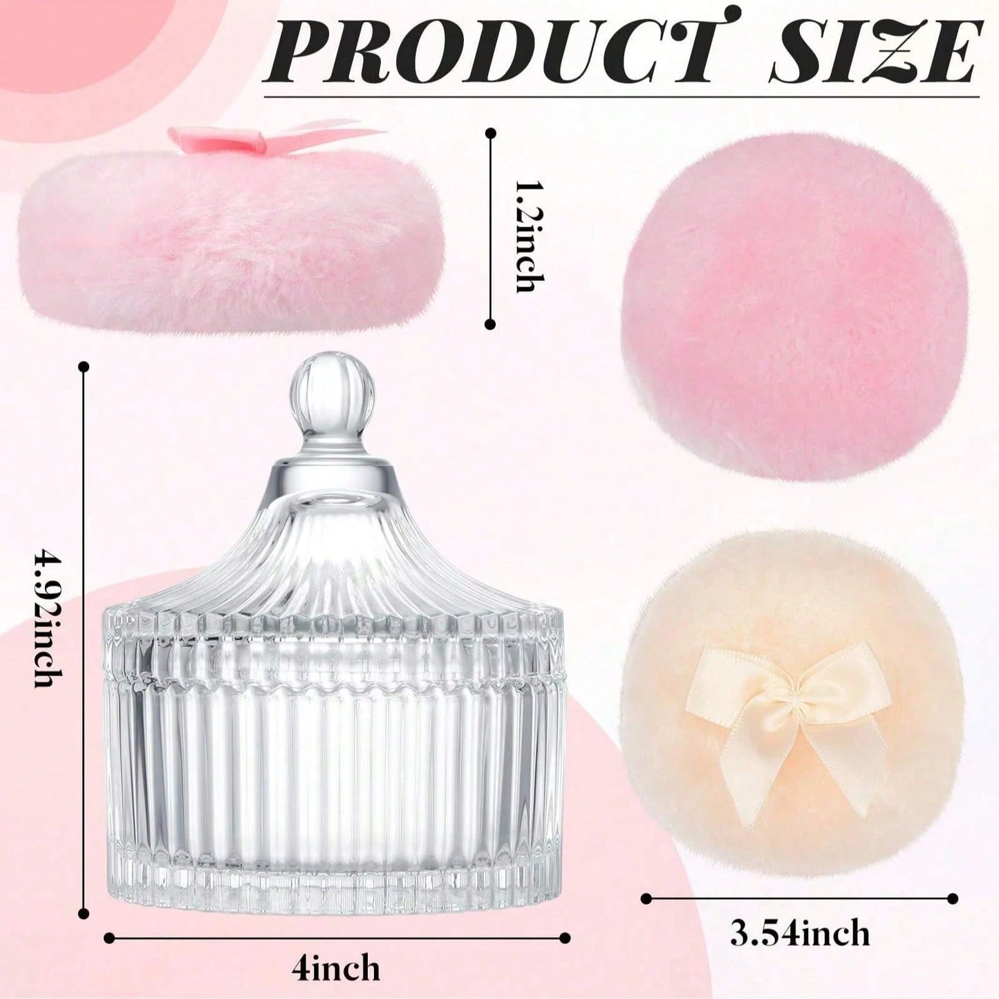 1Pc Clear Ribbed Glass Cosmetic Storage Jar With Lid & Powder Puff, Dustproof Multifunctional Vanity Organizer, Space-Saving Container For Loose Powder Jewelry Small Items, Elegant Bathroom Countertop