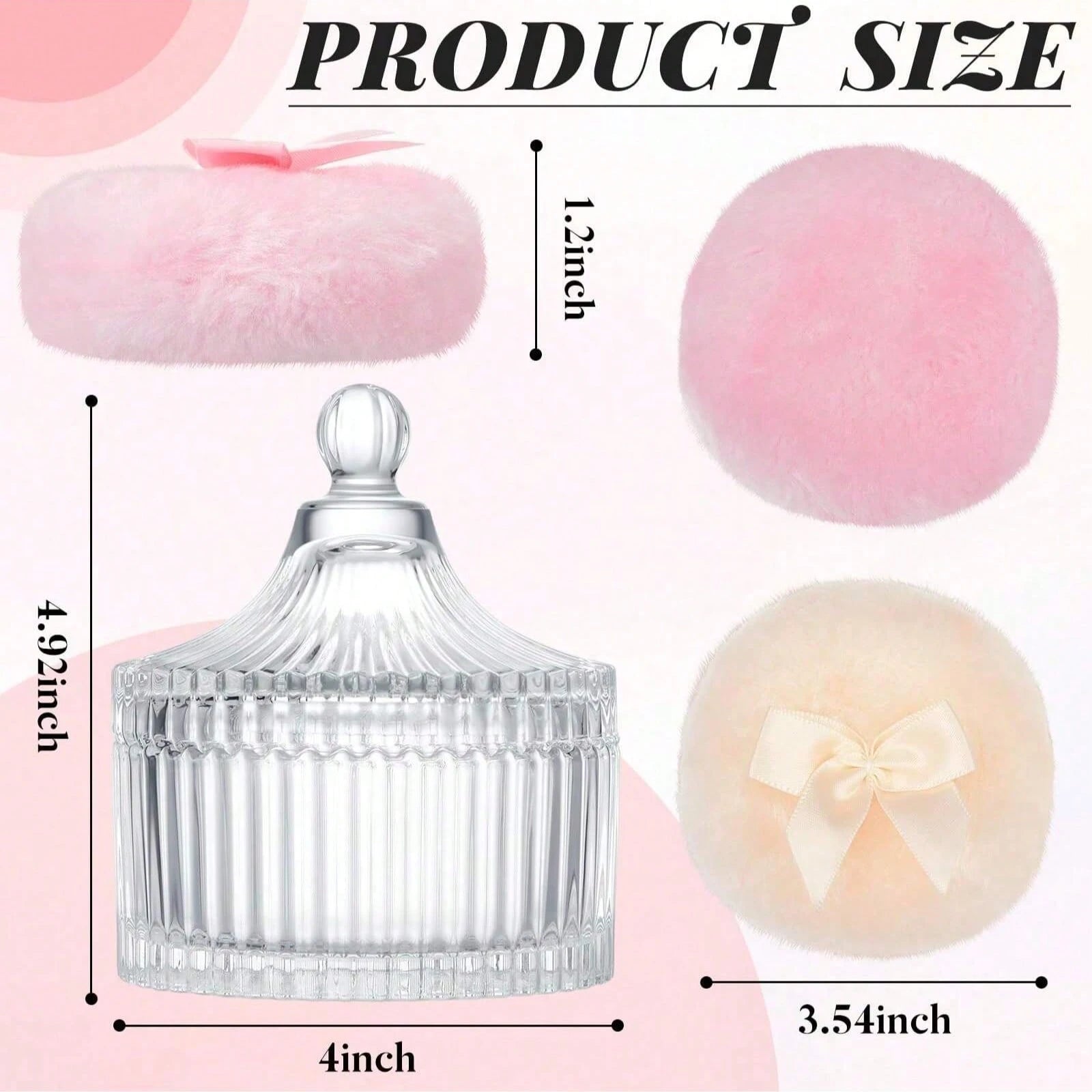 1Pc Clear Ribbed Glass Cosmetic Storage Jar With Lid & Powder Puff, Dustproof Multifunctional Vanity Organizer, Space-Saving Container For Loose Powder Jewelry Small Items, Elegant Bathroom Countertop