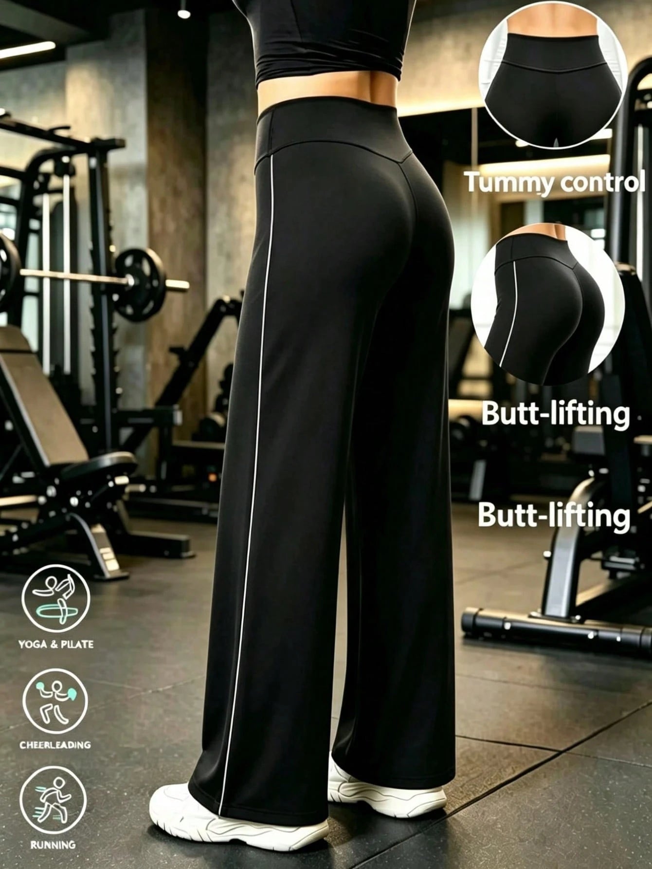 1pc Color Block Striped Yoga Pants Casual Sports Polka Dot Straight Leg High Waist Slimming Tummy Control Dance Wide Leg Long Pants For Women Black