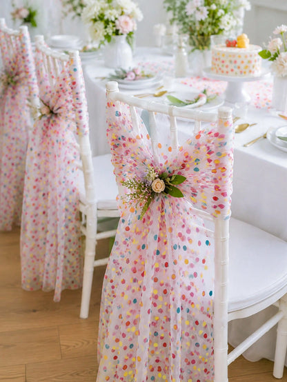 1pc Colorful Mesh Tablecloth, Colorful Polka Dot Pattern Mesh Table Cover, Baby Shower Party Table Mat, Dining Table Centerpiece Decoration, Kitchen Dinner Table Decoration, Birthday Party Decoration