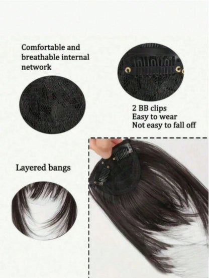 1pc Colorful Synthetic Clip-In Bangs, Natural Seamless Invisible Air Bangs And Side Part Hair Extensions For Women, Suitable For Students And Daily Wear, Multiple Colors Available (May Slightly Differ