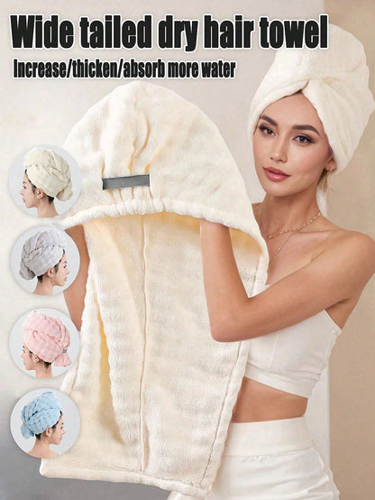 1pc Coral Fleece Extra Large & Thick Super Absorbent Hair Drying Towel, Microfiber Hair Wrap Suitable For Long & Short Hair, Minimalist Solid Color Towel, Shower Cap, Hair Care Accessory, Home Essenti