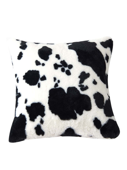 1pc Cow Pattern Decorative Throw Pillow Cover, Fluffy Western Cow Design, Suitable For Sofa, Living Room- Black