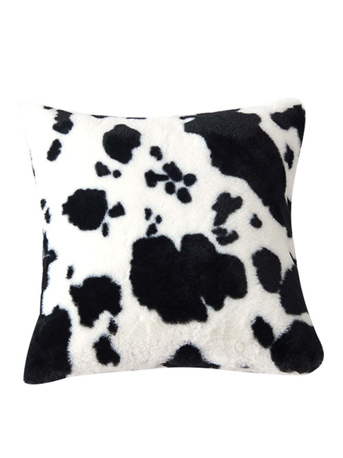 1pc Cow Pattern Decorative Throw Pillow Cover, Fluffy Western Cow Design, Suitable For Sofa, Living Room- Black